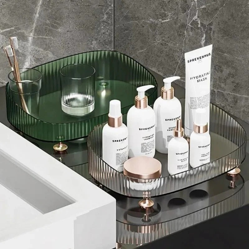 Luxury Ribbed Perfume and Cosmetic Organizer Tray with Gold Feet