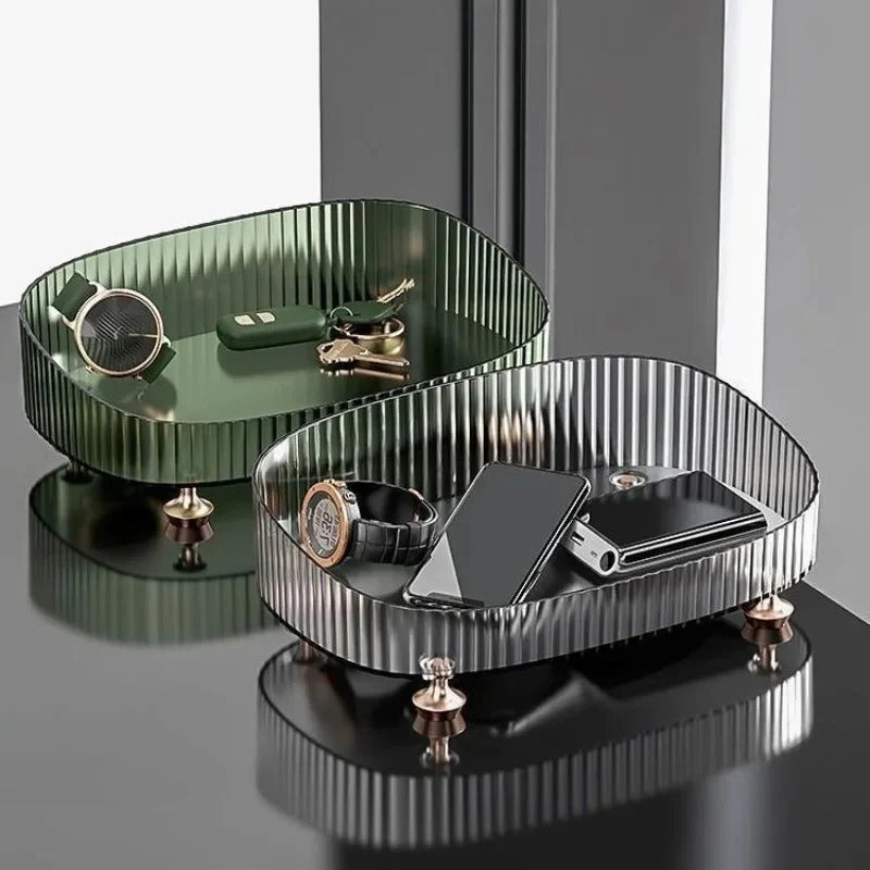 Luxury Ribbed Perfume and Cosmetic Organizer Tray with Gold Feet