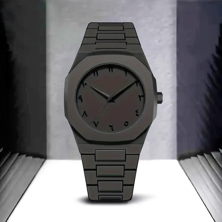 Aura Quartz Watch Black Lightweight Design Arabic Dial Black Aura Arabic Watch For Men Trendy Fiber Plastic Timepiece With Arabic Numerals