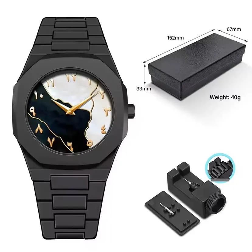 Aura Quartz Watch Black Lightweight Design Arabic Dial Black Aura Arabic Watch For Men Trendy Fiber Plastic Timepiece With Arabic Numerals