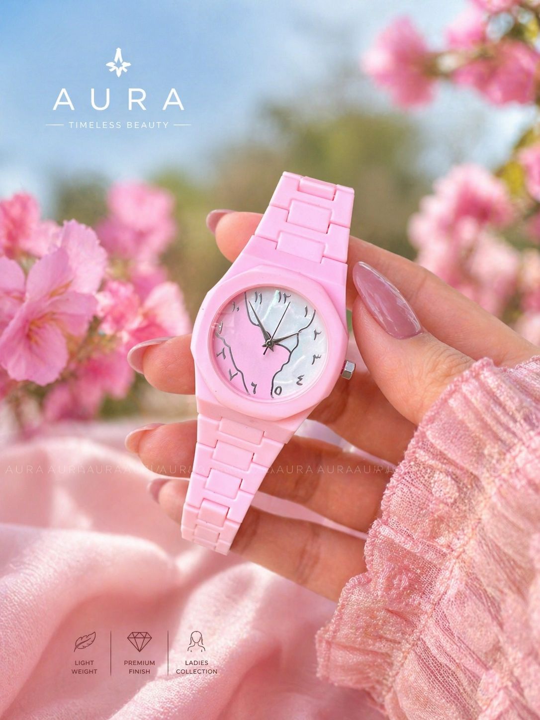 Aura Quartz Watch Black Lightweight Design Arabic Dial Black Aura Arabic Watch For Men Trendy Fiber Plastic Timepiece With Arabic Numerals
