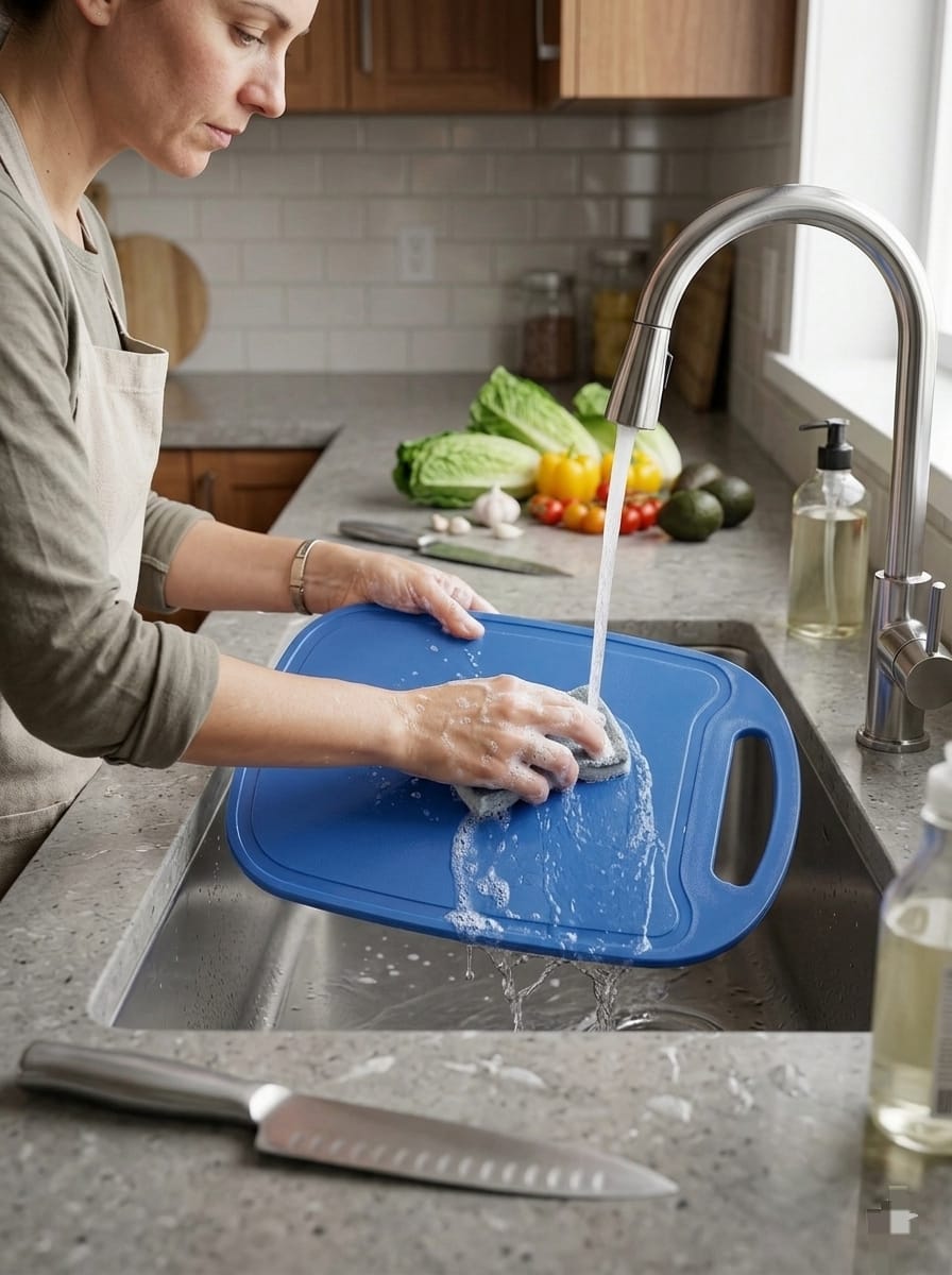 Multipurpose Plastic Cutting Board with Easy-Grip Handle – 13 × 8.5 Inches