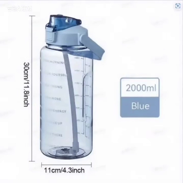 2L Motivational Water Bottle with Straw Lid – Gym & Travel Bottle